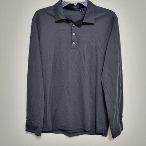 Theory Men Long Sleeve Polo Shirt Striped Black Gray Size M